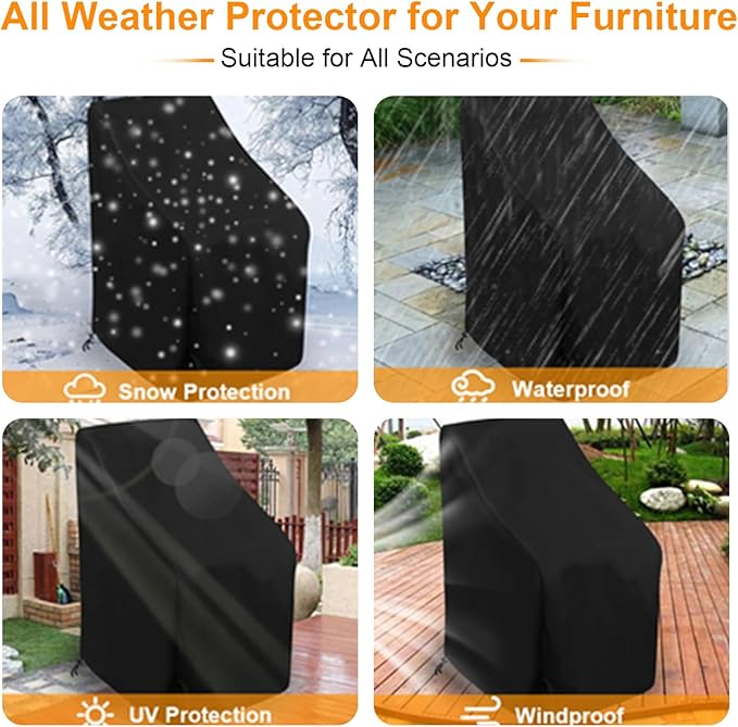 Stackable Patio Chair Covers - Waterproof Outdoor Covers for 4-6 Stacking Dining Chairs, All Weather Protection for Lawn Furniture, 25" L x 25" W x 47”H, Black, 1 PC