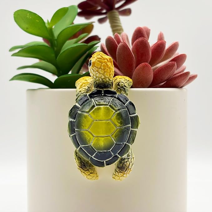 Cute Climbing Green Sea Turtle Flower Pot Hugger Figurines, Small Resin Hanging Tortoise Statue Planter Pot Decoration for Home Garden Fence Balcony Patio Lawn Yard Ornaments