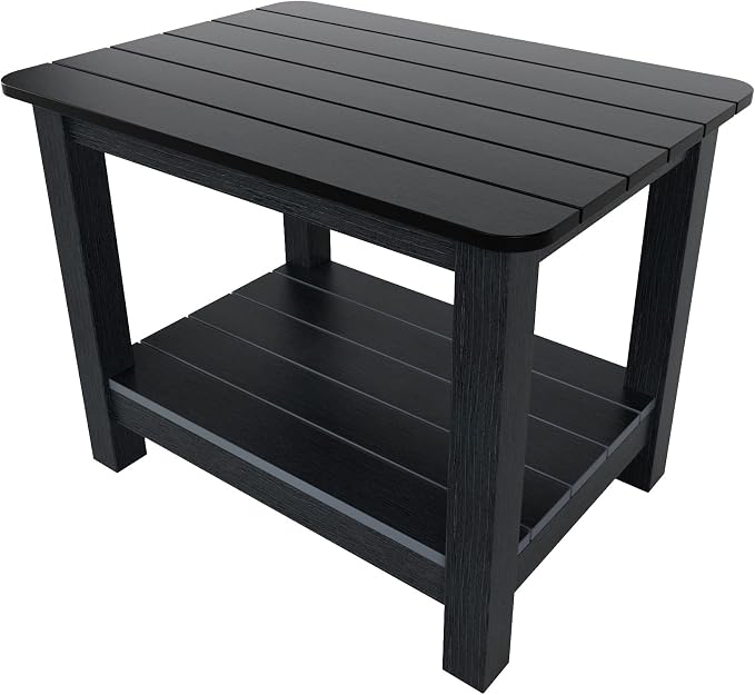 WestinTrends Tuscany Outdoor Side Table, All Weather HIPS 2 Tier Adirondack Small Patio Table with Storage, Black