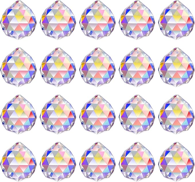 MerryNine Crystal Sun Catcher Suncatcher Prism Ball AB-Coated | 20 Pack, 0.8"/20mm, Rainbow Maker, Crystal Beads, for Feng Shui, Home Room Decor, Indoor Windows, for Gift, DIY