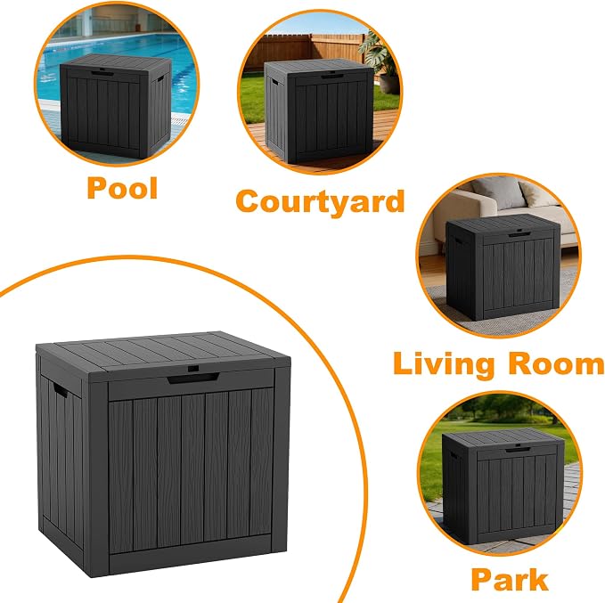 ROJIK 35 Gallon Deck Box Outdoor, Waterproof Outdoor Storage Boxes with Lids, Outside Resin Lockable Storage Box for Patio Cushions, Garden Tools(Grey)