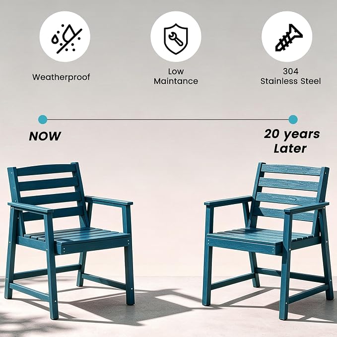 LOUNZY 9 Piece HDPE Patio Dining Set for 8, Outdoor Furniture,Navy | 75.2” table,8 person outdoor table and chairs set, fade resistant HDPE, strong structure built for backyard entertaining