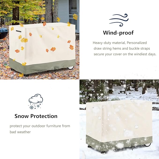 Bitubi Outdoor Dining Cart Cover for Royal Gourmet Double-Shelf Movable Dining Cart Table, Heavy Duty Waterproof Prep Table Cover with Split Zipper, Compatible with 40 inch Utility Cart, Beige
