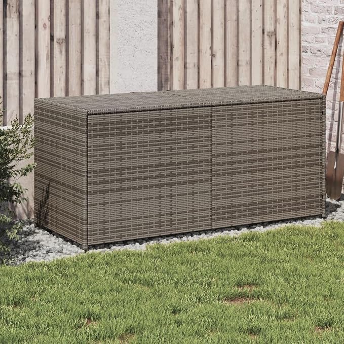 74.8 Gal Outdoor Storage Box, Patio Rattan Deck Box, Wicker Storage Bin Deck Box, Poly Rattan Patio Storage Chest with Hinged Lid for Cushions, Pillows, 47.2"x19.7"x22" Gray