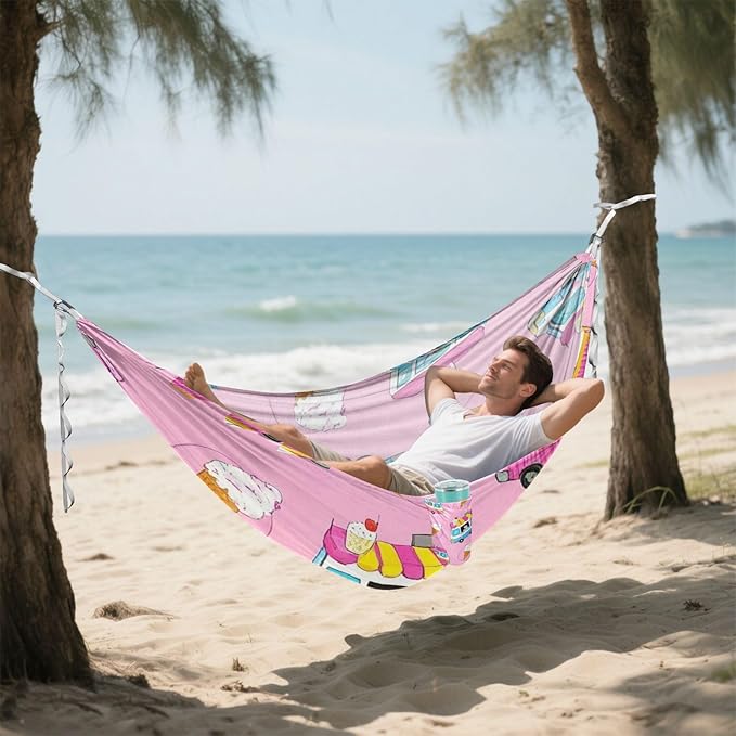 Pink Ice Cream Truck Summer 330lb Capacity Hammocks Swing Hammock for Camping & Hiking Essential hamacas para adultos con soporte