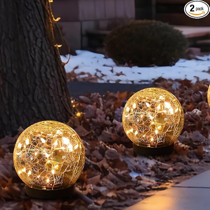 MLKNK Solar Globe Lights Outdoor Waterproof-Solar Balls-Solar Garden Lights-Orbs for Outside 2 Pack Cracked Glass Ball for Lawn Patio Yard Backyard Decorations