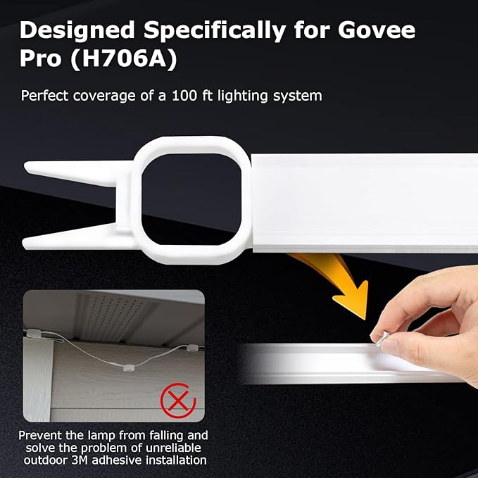 100FT Light Track System for Govee Permanent Outdoor Lights Pro (H706A/H806A), Permanent Halloween/Christmas Light Track, DIY Paintable PVC