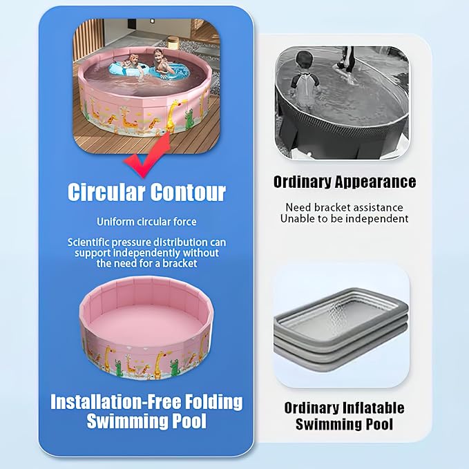 Folding Non Inflatable Swimming Pool, Home Swimming Pool, Mesh PVC Material, Suitable for Backyard Swimming Pool (Pink, 47inch)