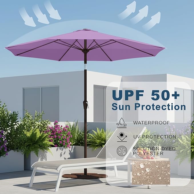 11FT Patio Umbrella, Outdoor Umbrella with with 8 Sturdy Fiberglass Ribs,Market Table Umbrella with Push Button Tilt and Crank,Suit for Backyard,Garden,Pool,Deck(Taro Purple)