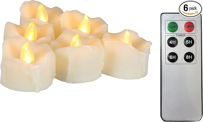CANDLE CHOICE Battery Operated Flameless Tea Lights Remote Timer Realistic Flickering Fake Electric LED Tealight Votive Candles Set Wedding Halloween Christmas Decorations Batteries Included 6 Pack