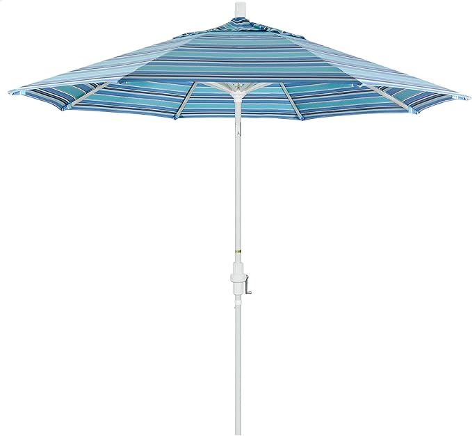 California Umbrella 9' Round Aluminum Patio Umbrella, Crank Lift, Collar Tilt, White Pole, Dolce Oasis