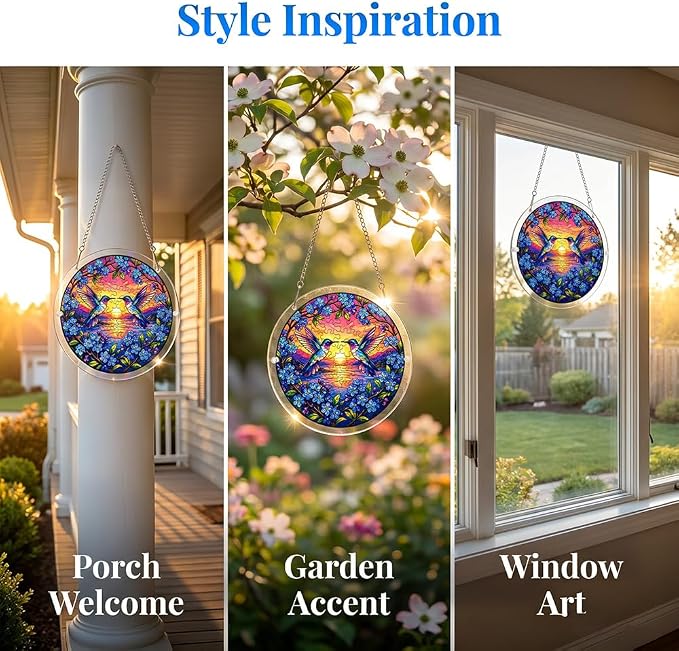Acrylic Puzzle Suncatcher, Hummingbird & Flower Sun Catcher Jigsaw Puzzle Window Hanging, Acrylic Puzzles Kit Home Garden Decor, for Mom, Wife, Sisters, 7.87 inch