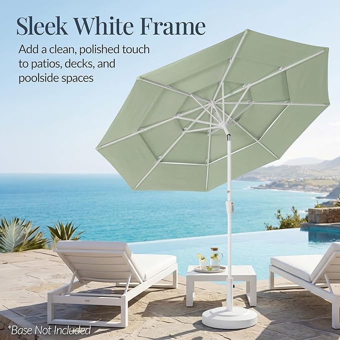 Best Choice Products 10ft 3-Tier Patio Umbrella White Pole, Outdoor Market Umbrella with Push Button Tilt and Crank Lift, Steel Pole Umbrella for Backyard Patio Pool Outdoor Shade