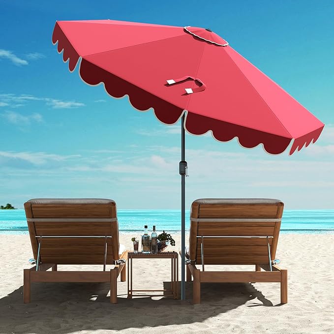 HAPPYGRILL 10 FT Patio Umbrella, Market Table Umbrella w/Crank, Push Button Tilt, Ruffled Edges, Vented Top & 8 Ribs, Outdoor Sun Shade for Poolside Backyard Beach
