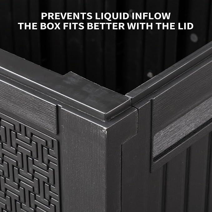 90 Gallon Outdoor Deck Box, Lockable Patio Outdoor Storage Box, Large Resin Waterproof Deck Storage Boxs for Furniture, Garden Tools Poolside and Tools Storage, Black