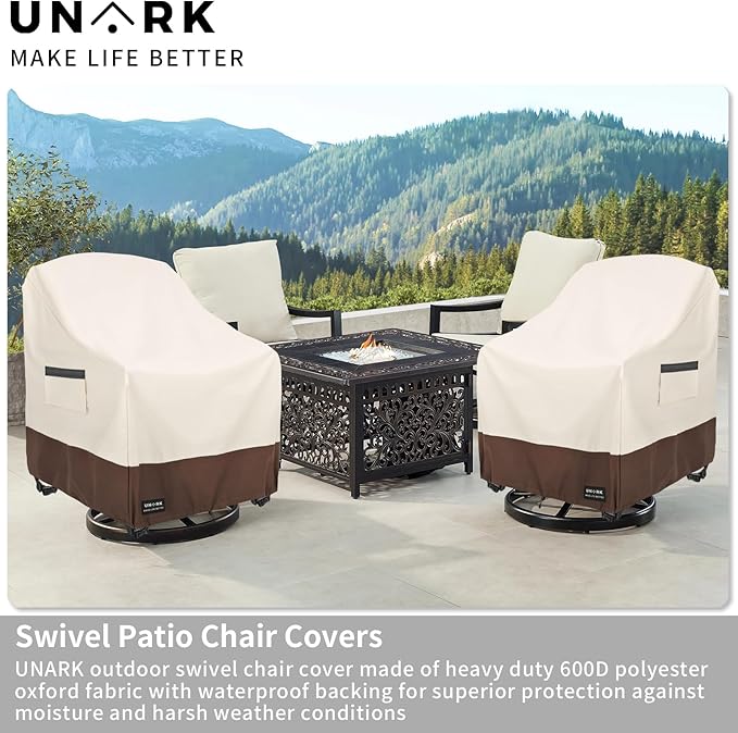 Outdoor Swivel Patio Chair Cover 4 Pack,600D Waterproof Heavy Duty Outdoor Chair Cover, Patio Furniture Covers, Outdoor Furniture Covers Waterproof, 30 W x 34 D x 36 H inches Beige and Brown