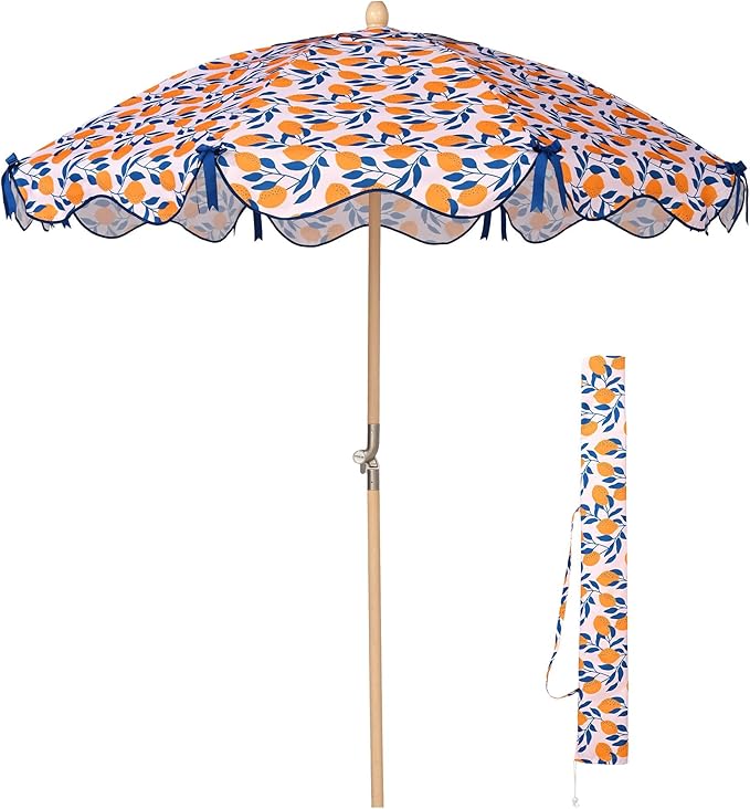 LAGarden Fringe Patio Umbrella with Carry Bag & Cover Vintage Wood for Event Outdoor Garden Yard Wedding Bistro Table