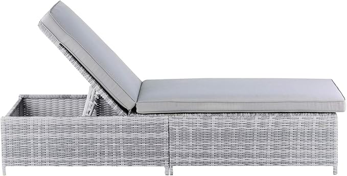 Elle Decor Vallauris Patio Outdoor Furniture Collection, Premium All Weather Wicker, Storage Chaise Lounge, Gray