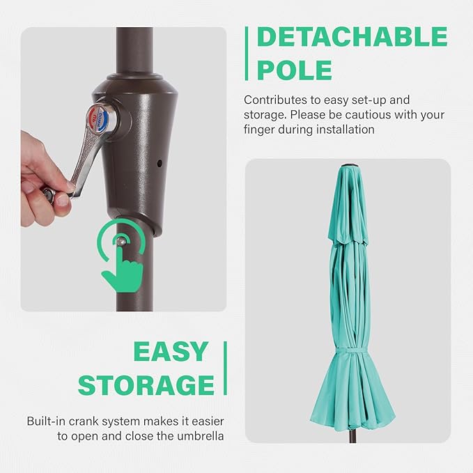 JEAREY 9' 2-Tiers Patio Umbrellas Outdoor Table Market Umbrella w/Push Button Tilt/Crank, 8 Sturdy Ribs, UV Protection Waterproof Sunproof(Teal)