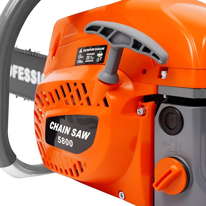 Gas Chainsaw, 58CC 2 Stroke Gasoline Powered Chainsaw, 20 Inch Handheld Single Cylinder Petrol Chain Saws for Forest, Wood, Garden and Farm Cutting Use, Self-reset Pull Start (58CC)