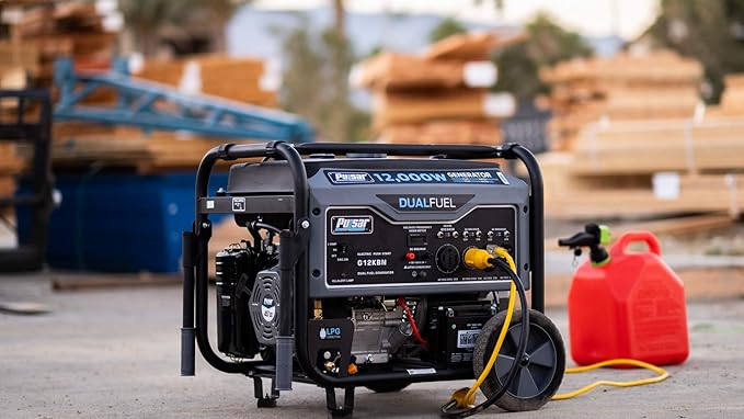 Pulsar G12KBN-SG Heavy Duty Portable Dual Fuel Generator - 9500 Rated Watts & 12000 Peak Watts - Gas & LPG - Electric Start - Transfer Switch & RV Ready - CARB Compliant