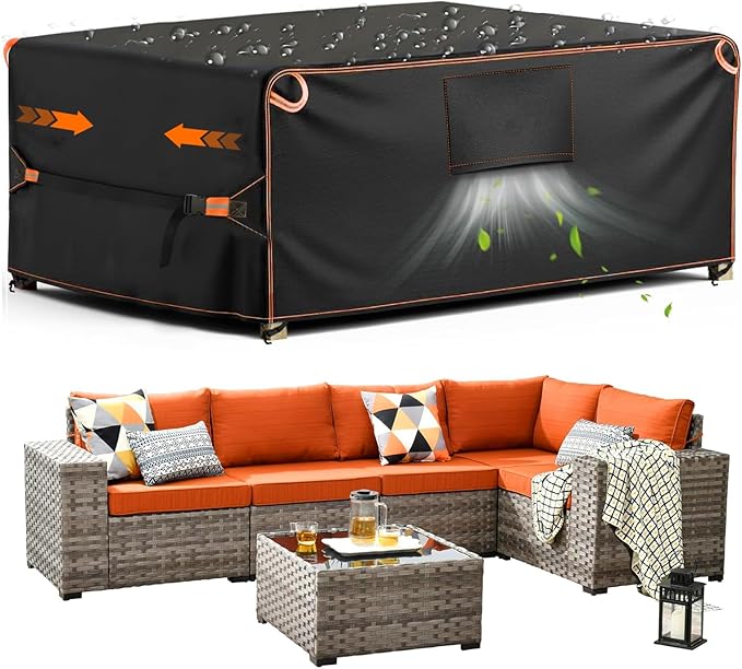 Patio Sofa Cover Waterproof, Outdoor Table Sofa Covers Rectangular, Heavy Duty Outside Weatherproof Sectional Set Covers for Protection 84" L x 44" W x 28" H Black