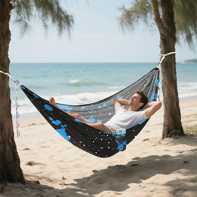 Blue and Black Ink Painting 330lb Capacity Hammocks with Portabl Carry Bag Portable Hammock for Outside Beach Patio Garden Base para hamaca