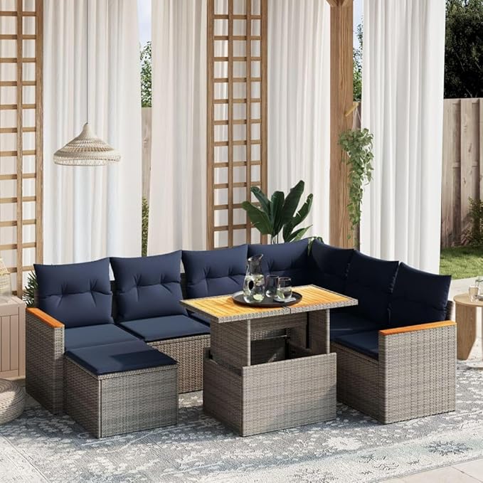 vidaXL Patio Sofa Set with Cushions 8 Piece, Outdoor Sectional Sofa Couch, Patio Conversation Set for Garden Backyard, Gray Poly Rattan