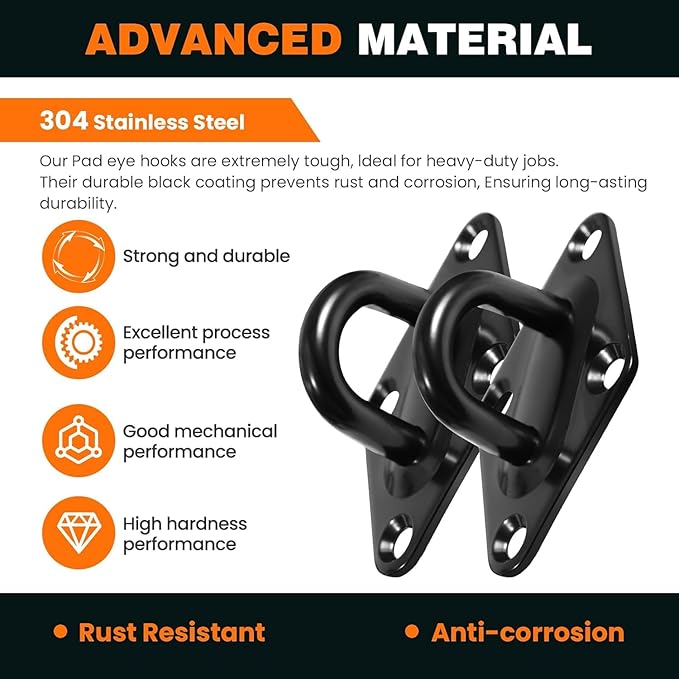Aheucndg Hammock Hooks 2 Pack, 1100 lb Holding Capacity Heavy Duty Hammock Hanging Kit, M8 Pad Eye Hanging Hooks for Outdoor Indoor Activity