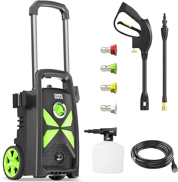 Electric Pressure Washer, SWIPESMITH 2800 Max PSI 2.4 GPM Power Washer with Telescopic Handle, Car Wash Machine with 4 Quick Connect Nozzles, Foam Cannon, for Cars, Patios, and Floor Cleaning