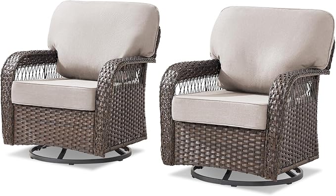Belord Patio Chairs Set of 2, Wicker Swivel Rocker Outdoor Chairs for Deck Porch Garden, 2 Piece Luxury Patio Furniture Set,Beige