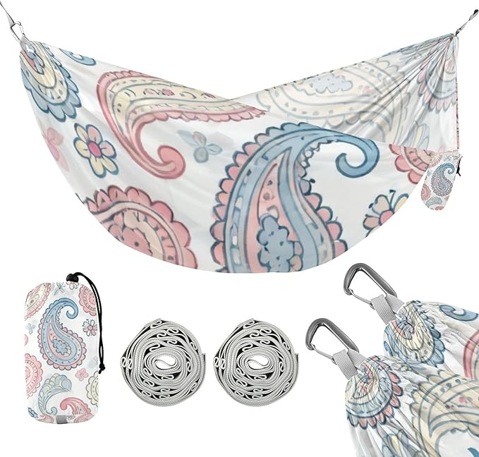 Pastel Paisley Outdoor Hammock with Tree Straps for Outside Patio Garden