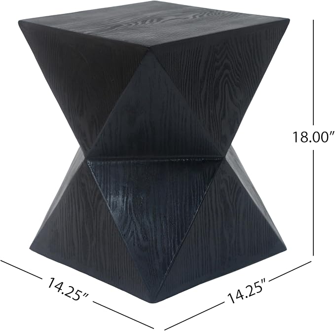Christopher Knight Home Square Side Table, Concrete Outdoor Accent Table with Wood Grain Finish Modern Design, Ideal for Patio, Garden, Balcony, Living Room, Black