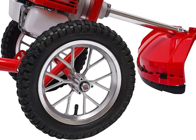 49CC 2-Stroke Gas Lawn Mower, Multi-Functional Gas Mower Grass, 1.8KW Hand Push String Trimmer, Red