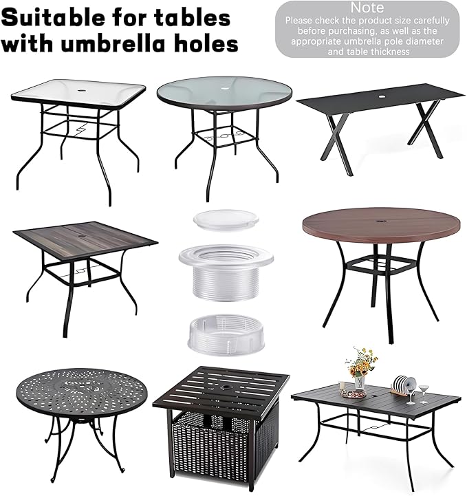 Prudiut Patio Table Umbrella Hole Ring Plug Cap Set, Outdoor Parasol Table Hole Cover Insert Thicker Patio Table Hole Plug Ring for Outdoor, Patio, Yard, Garden, Camping, Pool
