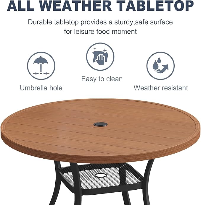 VICLLAX 7 Pieces Outdoor Dining Set, Patio Furniture Set Includes 47" Round Metal Table W/ 1.9" Umbrella Hole and 6 Padded Textilene Swivel Chairs for Porch, Lawn, Garden, Backyard