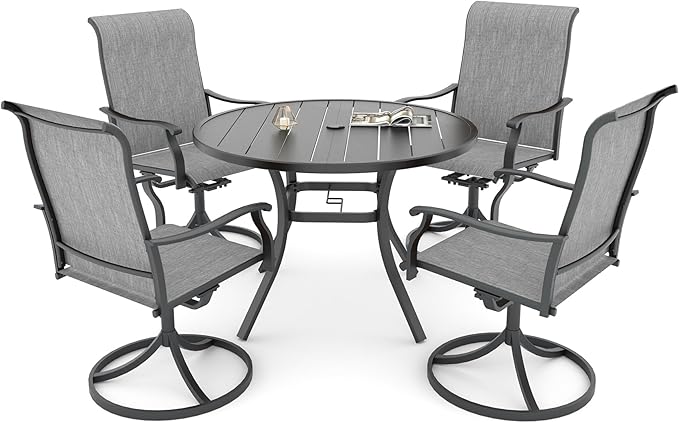 Anmutig 4 Person Grey Textilene Patio Swivel Rocker Chairs with 41 Metal Round Table Outdoor Furniture Set for Garden, Lawn - Style1