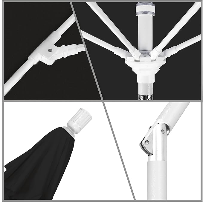 California Umbrella 11Ft Fiberglass Rib Patio Umbrella, Hand-Crank, Tilt-Collar, White Frame, Solution Dyed Black Fabric