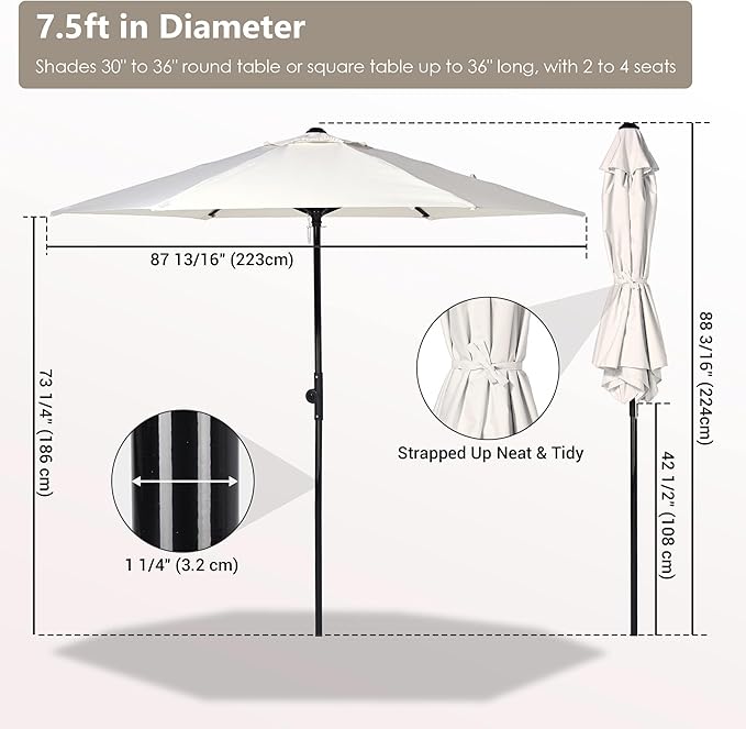 Yescom 7.5ft Outdoor Bistro Market Table Umbrella for Restaurant Cafe Rental Patio 250th Celebration Lawn Party Event Shade Yard Deck Railing Parasol