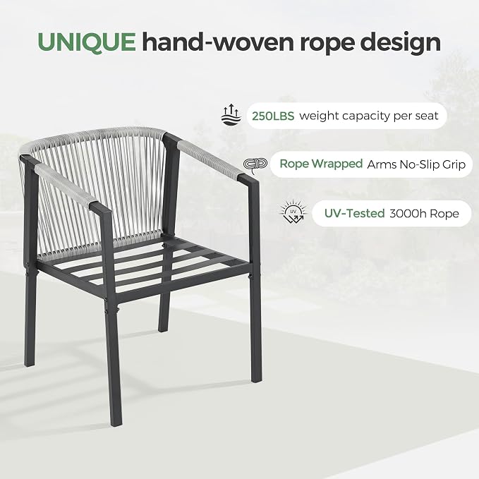 Patio Dining Set for 6, Woven Rope Dining Chairs, Cushions, for Lawn Garden | 7-piece patio dining set for 6, woven rope rattan dining table and chairs set, cushions, all-weather for lawn garden