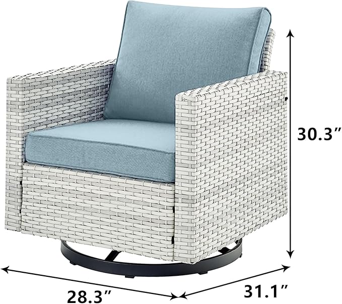 Outdoor Patio Swivel Rocker Chairs - Wicker Patio Swivel Rocking Chairs Set of 2 with Waterproof Wicker,Comfortable Cushions and Sturdy Metal Frame for Outside Porch Deck Backyard(Light Grey/Sky Blue)