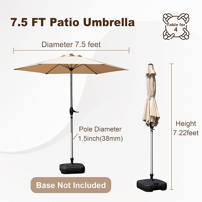 Domi 7.5FT Patio Umbrella, Outdoor Table Umbrella with Aluminum Pole, UV Protection Waterproof Market Sun Umbrella with Push Button Tilt and Crank for Garden, Deck, Backyard, Pool (Beige)