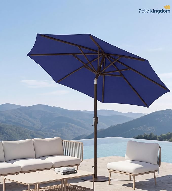 PatioKingdom Auto-Tilt 9FT Patio Umbrella Outdoor with 8 Sturdy Fiberglass Ribs,Market Table Umbrella for Pool,Backyard,Deck and Garden