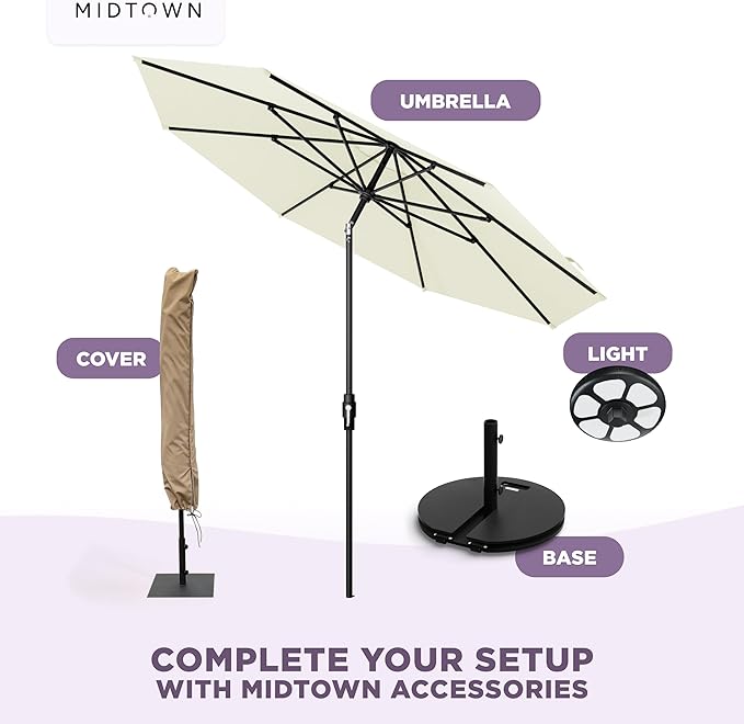 Midtown Umbrellas – The Swilt 9 Ft Patio Umbrella with 360° Swivel & Tilt Mechanism, Sunbrella Fabric & 8 Fiberglass Ribs – Outdoor Umbrella for Deck, Pool & Cafes – Canvas Natural Canopy, Black Pole