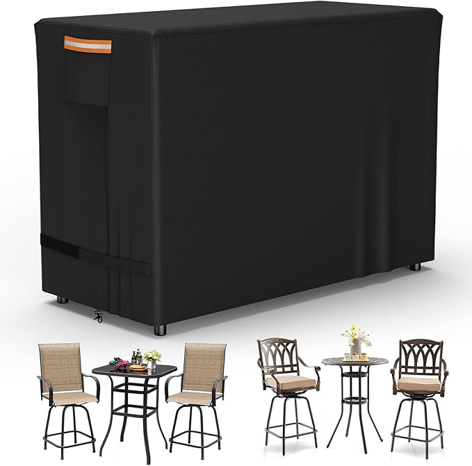 COSHNIBI Bar Height Patio Swivel Set Cover for 3 Pieces Patio Bar Dining Table and Chairs Set, Heavy Duty Waterproof Patio Bar Set Cover for 2 Person Outdoor Bar Height Sets,70"L x 32"W x 47"H,Black