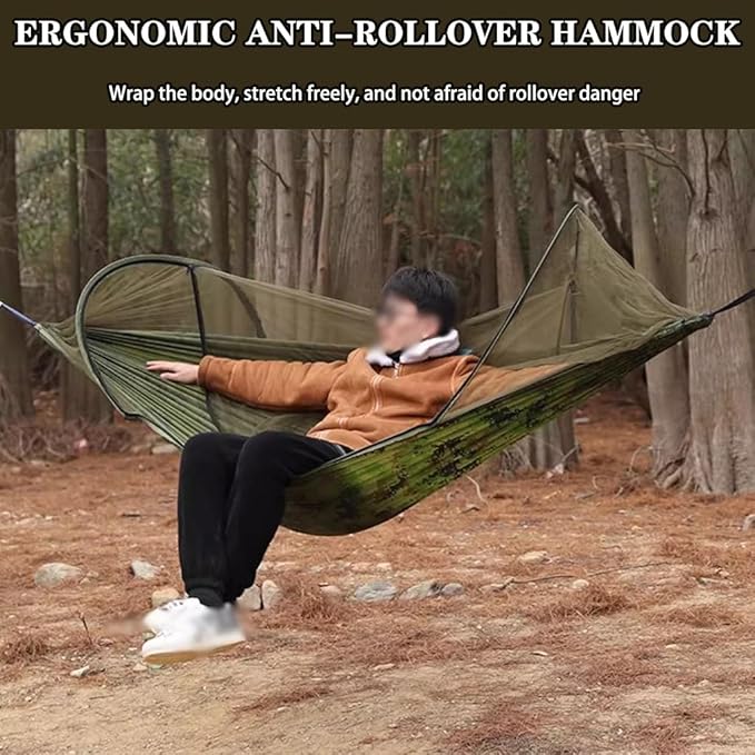 Outdoor Double Hammock with Protective Mesh, Ultra-Light Portable Anti-Rollover Swing, Relax/Sleep, Load Bearing 150kg/330.7lbs(Camouflage)