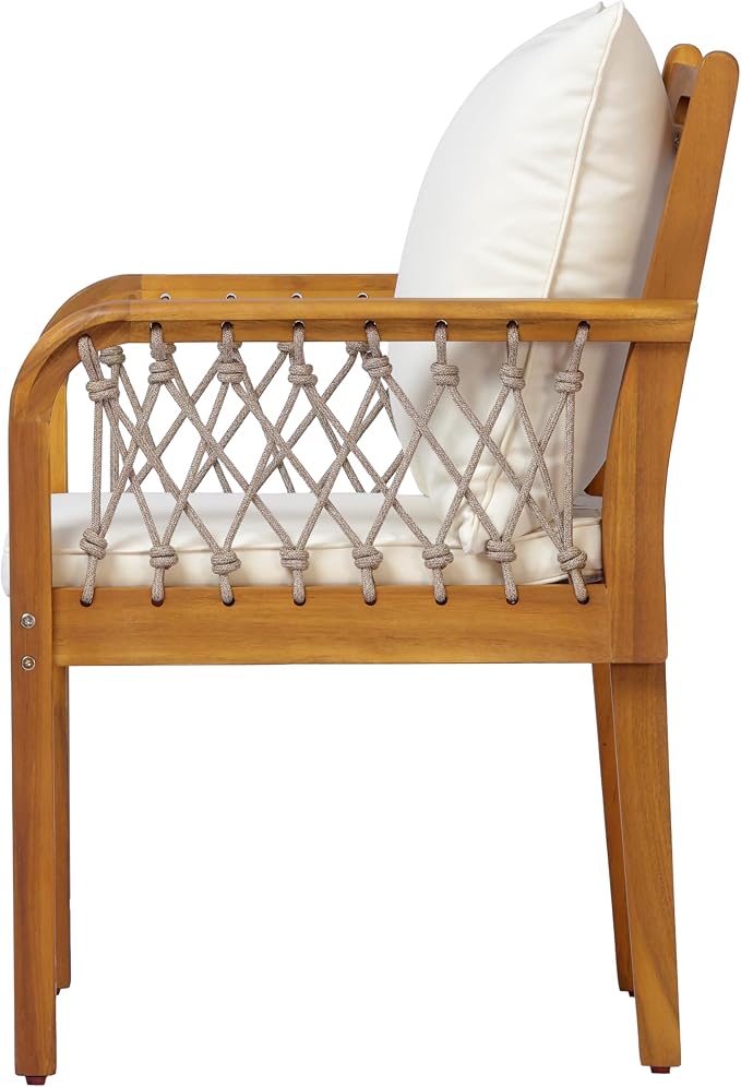 Christopher Knight Home Domac Acacia Wood Dining Table Set for 6, Solid Wood Outdoor Dining Set for 6, Oval Patio Dining Table and Chair Set with Cushion & Rope Accent, Cream Beige + Oatmeal + Teak