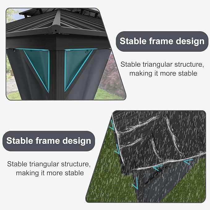 12' x 20' Hardtop Gazebo with Galvanized Steel Double Roof, Heavy Duty Outdoor Gazebo with Netting & Curtains for Patio, Backyard, Deck & Lawn