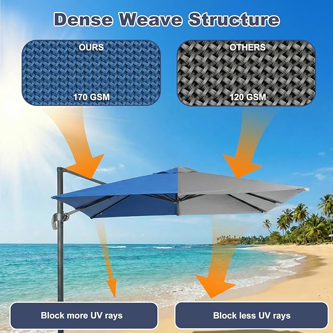 BPS 10'x10' Cantilever Umbrella Replacement Canopy for 8 Ribs Square Offset Umbrella, Outdoor Canopy Replacement for Patio Parasol, Canopy Only