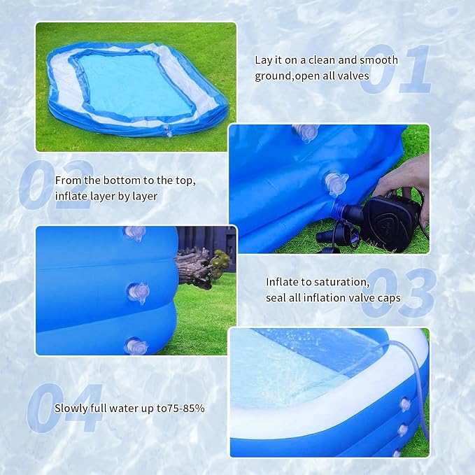 Inflatable Swimming Pool, Blow up Pool, Above Ground Swimming Pools for Family,Pool for Adults 120x72x22 inch Full-Sized Inflatable Pools for Outdoors, Backyard